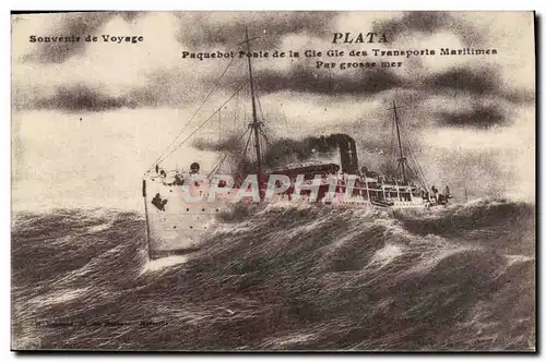 Cartes postales Bateau Paquebot Poste de la Cie Gle des Transports Maritimes par grosse mer Plata