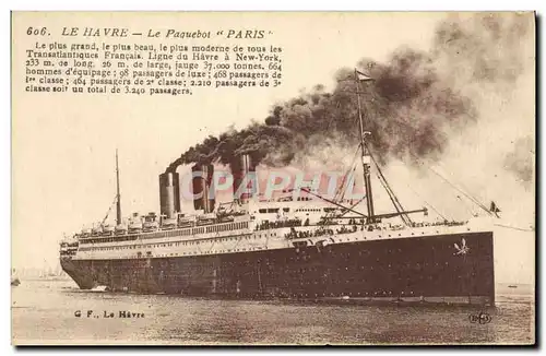 Cartes postales Bateau Paquebot Paris Le Havre