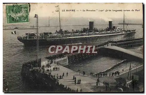 Cartes postales Bateau Paquebot Le Havre La Provence sortant du port