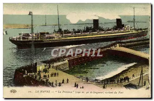 Cartes postales Bateau Paquebot Le Havre La Provence sortant du port