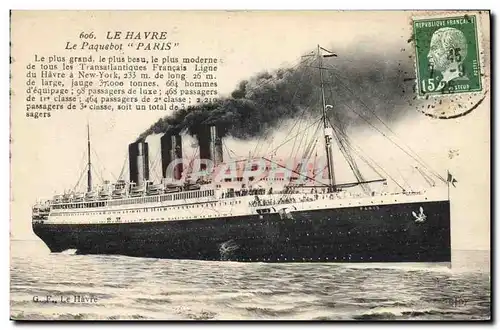 Cartes postales Bateau Paquebot Paris Le Havre