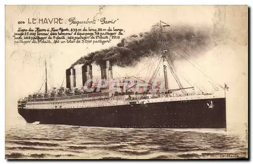 Cartes postales Bateau Paquebot Paris Le Havre