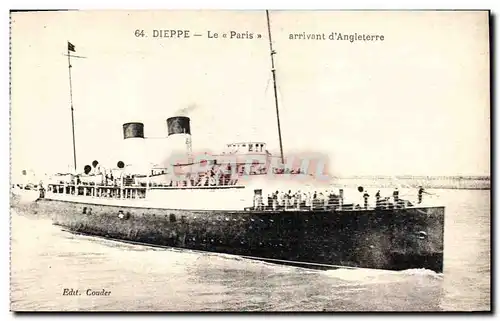 Cartes postales Bateau Paquebot Dieppe Le Paris arrivant d'Angleterre