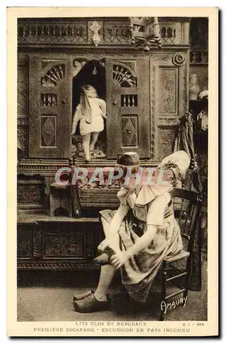 Cartes postales Folklore Lits clos et berceaux Premiere escapade Excursion en pays inconnu Enfant