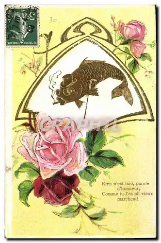 Cartes postales Fantaisie Fleurs Poisson Cigarette Tabac