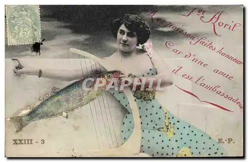 Cartes postales Fantaisie Femme Poisson 1er Avril