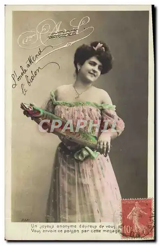 Cartes postales Fantaisie Femme 1er Avril Poisson