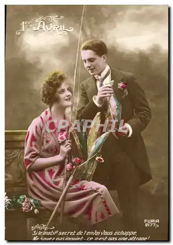 Cartes postales Fantaisie Femme Poissons 1er Avril