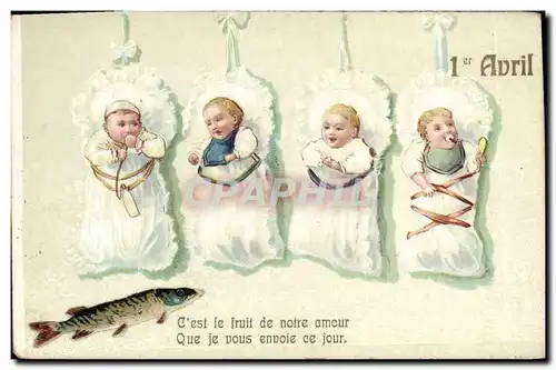Cartes postales Fantaisie Enfants Bebes 1er Avril Poisson