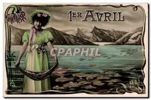Cartes postales Fantaisie Femme 1er Avril Poissons Pieuvre Poulpe