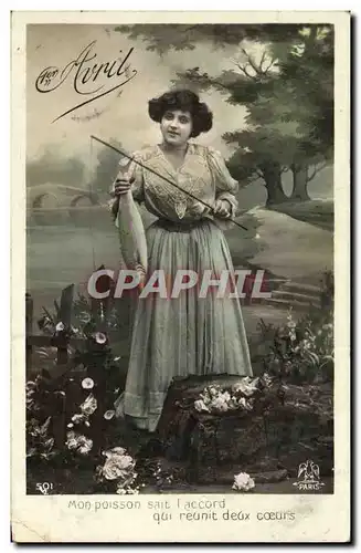Cartes postales Fantaisie Femme 1er Avril Poissons