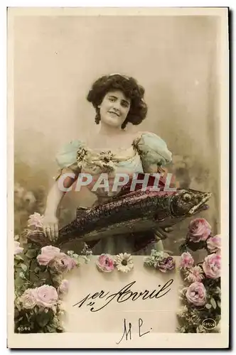 Cartes postales Fantaisie Femme Poisson 1er Avril