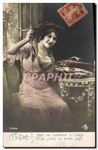 Cartes postales Fantaisie Femme Poisson 1er Avril
