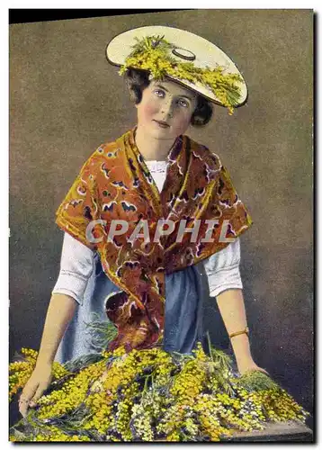Cartes postales Cueillette Cote d&#39Azur Marchande de fleurs Mimosas