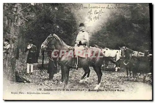 Cartes postales Chasse en foret de Chantilly Monseigneur le Prince Murat Chasse a courre TOP