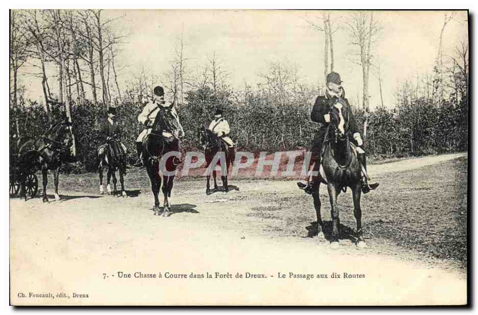 Carte Postale Ancienne – Une Chasse à Courre Dans La Forêt De Dreux, Relais De Chiens