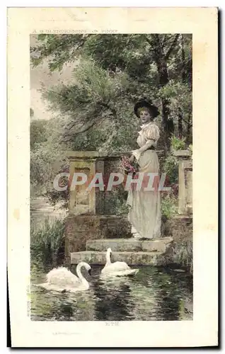 Cartes postales Fantaisie Femme Femme Cygne