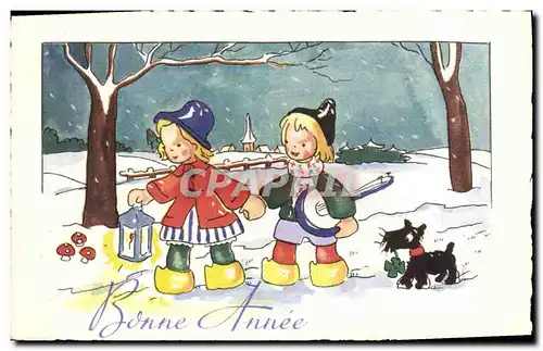 Ansichtskarte AK Fantaisie Enfants Chien Bonne annee
