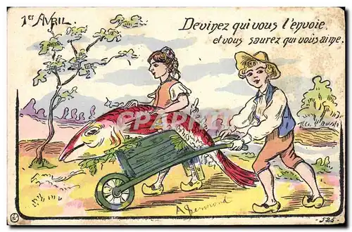 Cartes postales Fantaisie Femme Poisson 1er Avril