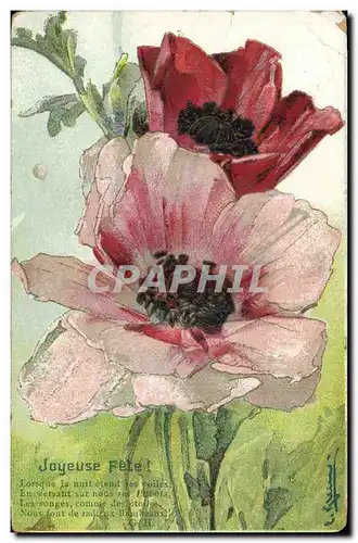 Cartes postales Fantaisie Illlustrateur Fleurs