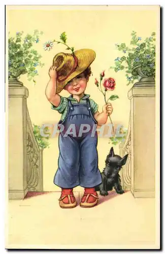 Cartes postales Chiens Chien Enfant Fleurs