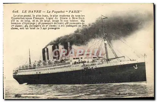 Cartes postales Bateau Paquebot Paris Le Havre