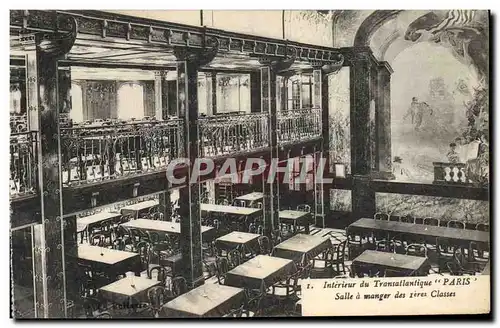 Cartes postales Bateau Paquebot Interieur du Transatlantique Paris Salle a manger des 1eres classes