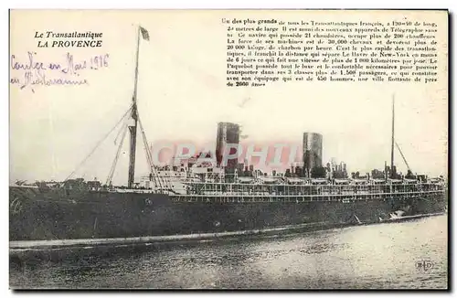 Cartes postales Bateau Paquebot La Provence Le Transatlantique