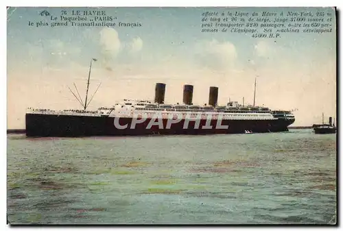 Cartes postales Bateau Paquebot Le Havre Paris
