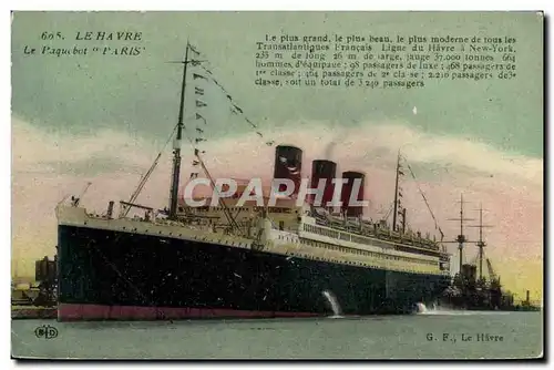 Cartes postales Bateau Paquebot Paris Le Havre