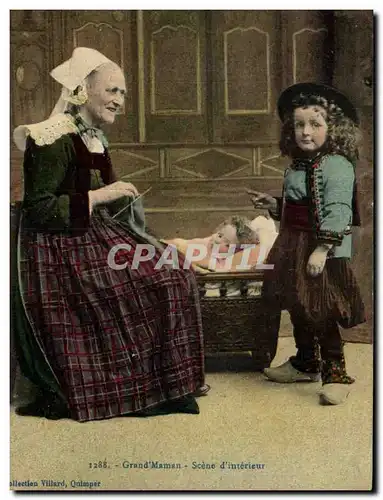 Ansichtskarte AK Folklore Lits Clots Enfants Scene d&#39interieur Grand maman