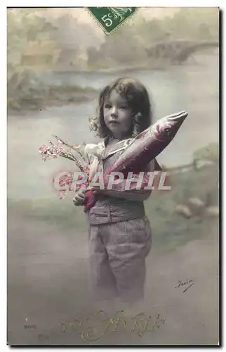 Cartes postales Fantaisie Paques Poisson Enfant