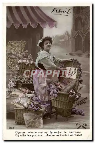 Cartes postales Fantaisie Paques Poisson Femme