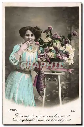 Cartes postales Fantaisie Paques Poisson Femme