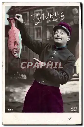 Cartes postales Fantaisie Paques Poisson Homme