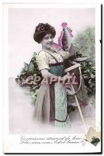 Cartes postales Fantaisie Paques Poisson Femme