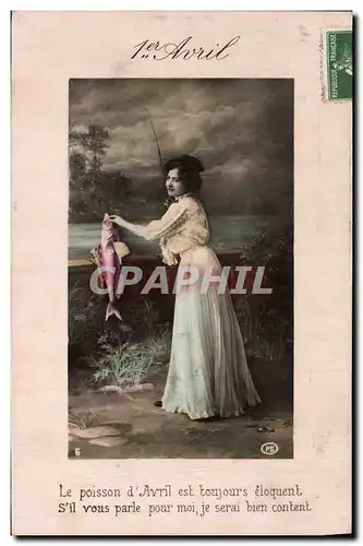 Cartes postales Fantaisie Paques Poisson Femme