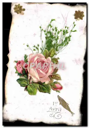 Cartes postales Fantaisie Paques Poisson Fleurs