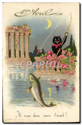 Cartes postales Fantaisie Paques Poisson Chat