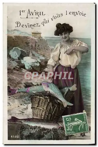 Cartes postales Fantaisie Paques Poisson Femme