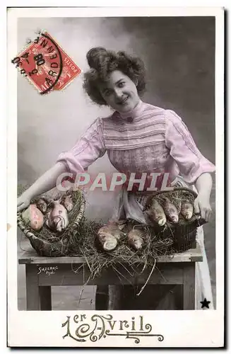 Cartes postales Fantaisie Paques Poisson Femme