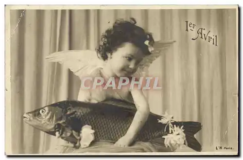 Cartes postales Fantaisie Paques Poisson Enfant Ange