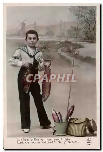 Ansichtskarte AK Fantaisie Paques Poisson Enfant