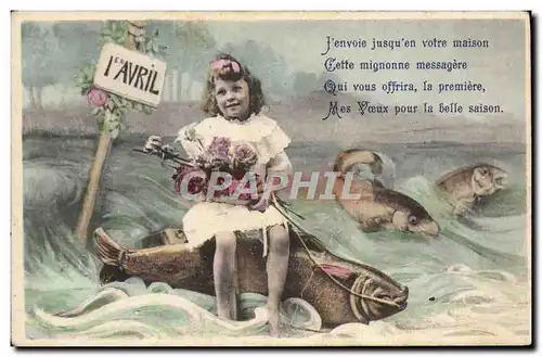 Cartes postales Fantaisie Paques Poisson Enfant