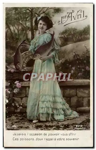 Cartes postales Fantaisie Paques Poisson Femme