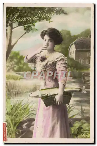 Cartes postales Fantaisie Paques Poisson Femme