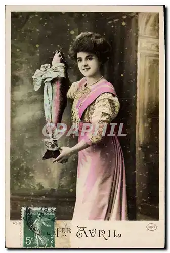 Cartes postales Fantaisie Paques Poisson Femme