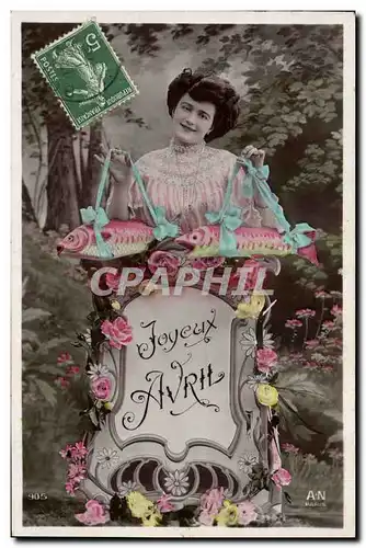 Cartes postales Fantaisie Paques Poisson Femme