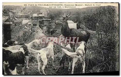 Cartes postales Chasse a courre Foret de Villers Cotterets Equipage Menier Hallali de cerf sur un toit a Haramon
