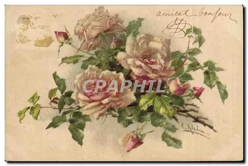 Cartes postales Fantaisie Illustrateur Fleurs